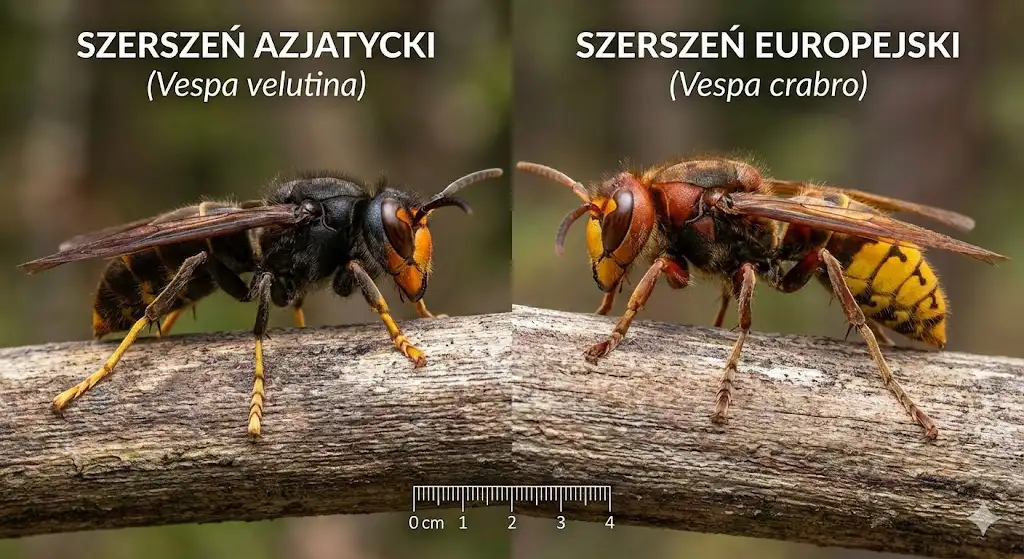 zdjęcie przedstawiające szerszenia azjatyckiego vs szerszeń europejski