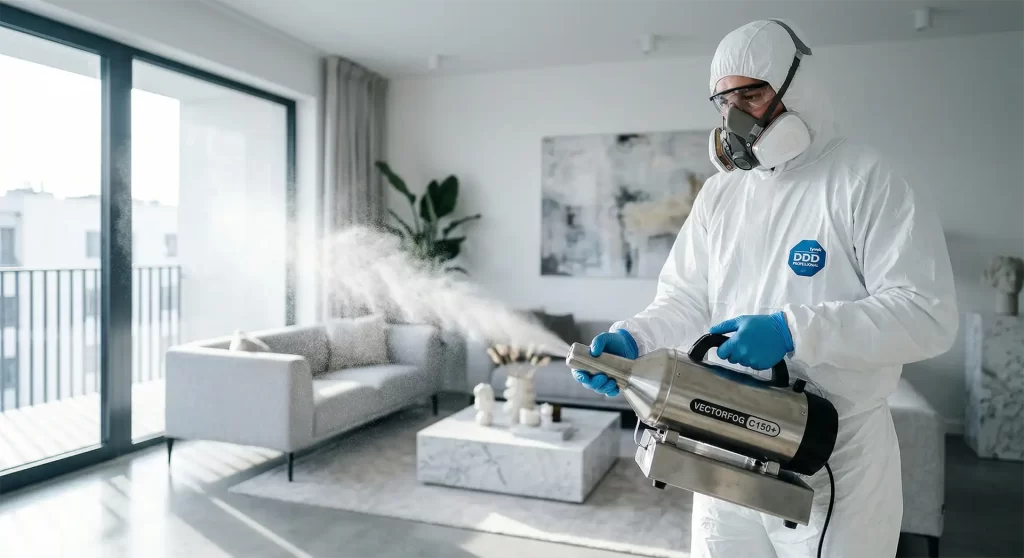 Profesjonalna dezynsekcja Warszawa zdjęcie przedstawiacie technika DDD