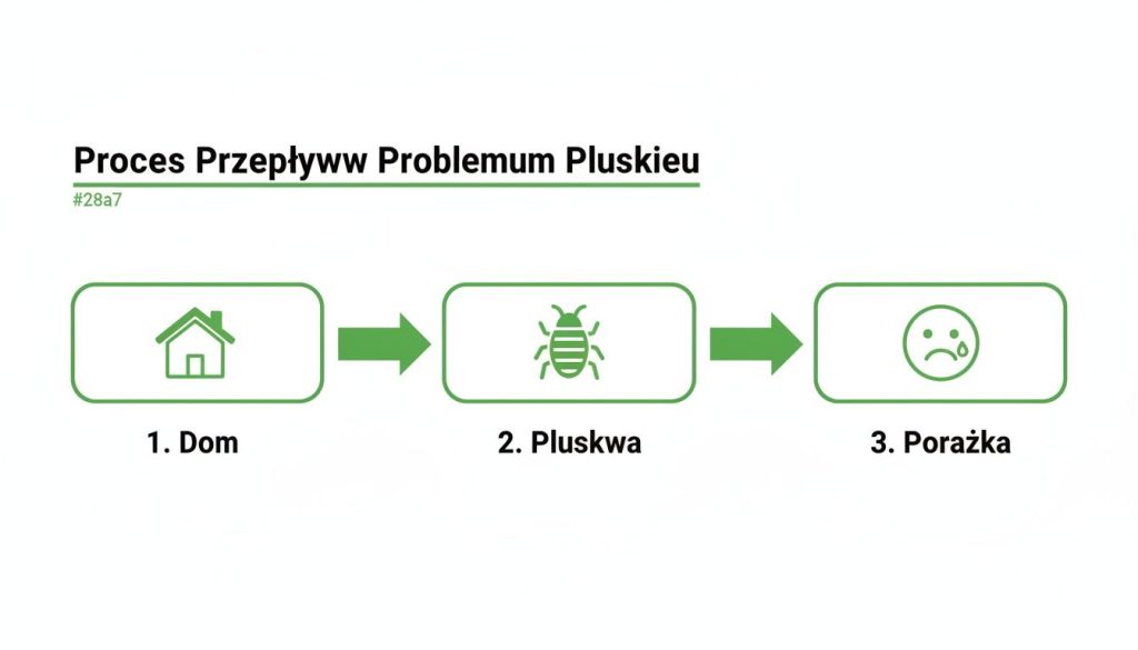 Schemat przedstawiający proces problemu pluskiew: od domu, przez inwazję, do ostatecznej porażki i rozczarowania.