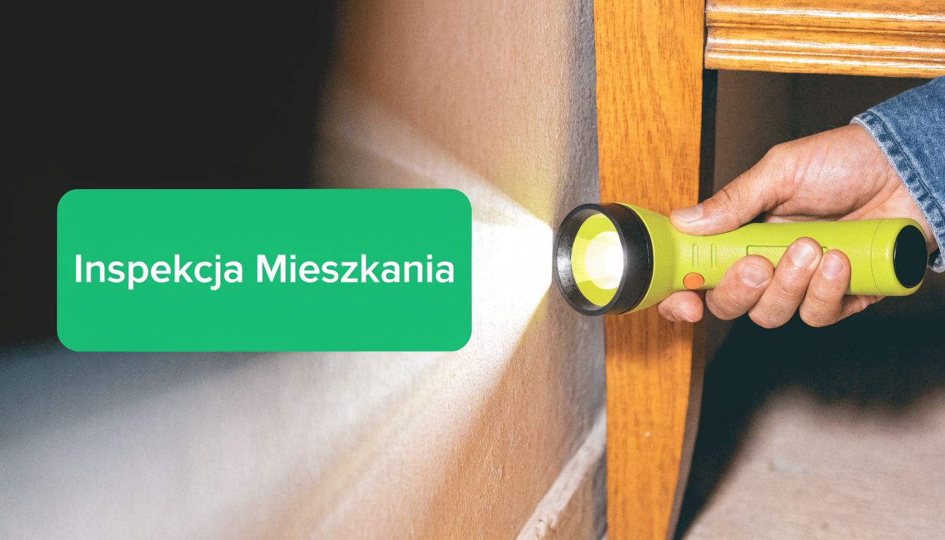 Dłoń trzymająca latarkę podczas sprawdzania ściany w ramach profesjonalnej inspekcji stanu technicznego mieszkania przed wynajmem lub zakupem.