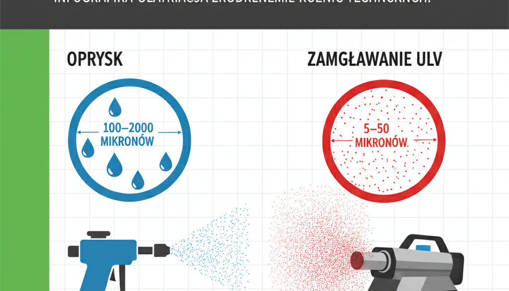 Porównanie wielkości kropli: oprysk a zamgławianie ULV.