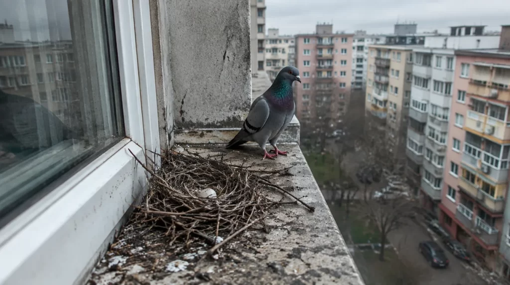 Gniazdo gołębi na parapecie – źródło roztoczy ptasich
